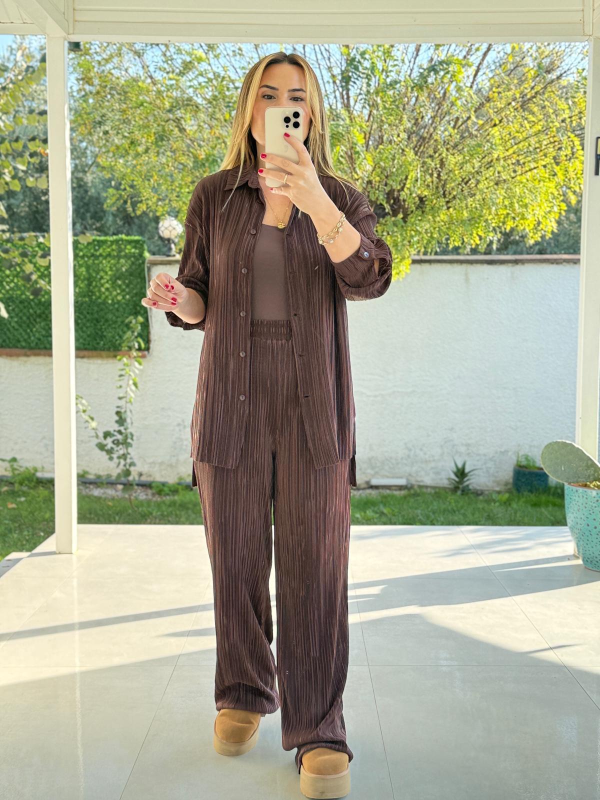 8787 Kahve Pantolon Gömlek Takım