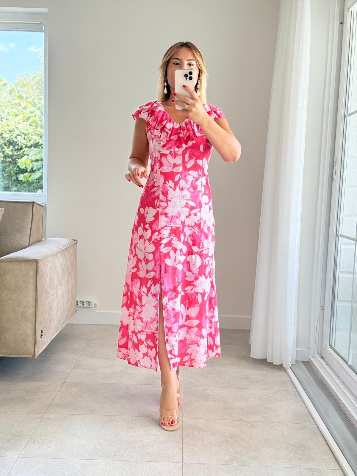 8248 Pembe Valon Yaka Omuz Elbise