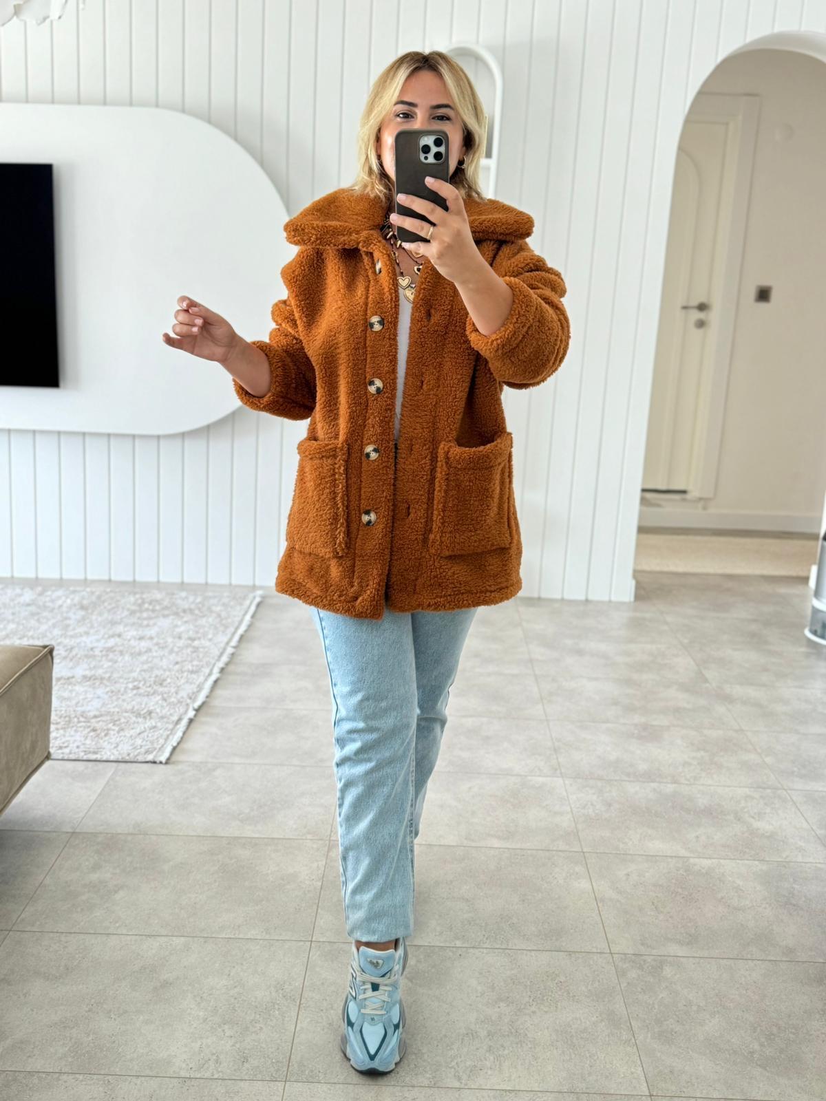 6722 Kiremit Peluş Mont