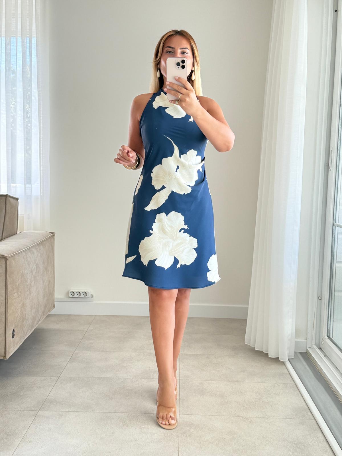 8400 Datça Lacivert Degaje Yaka Elbise