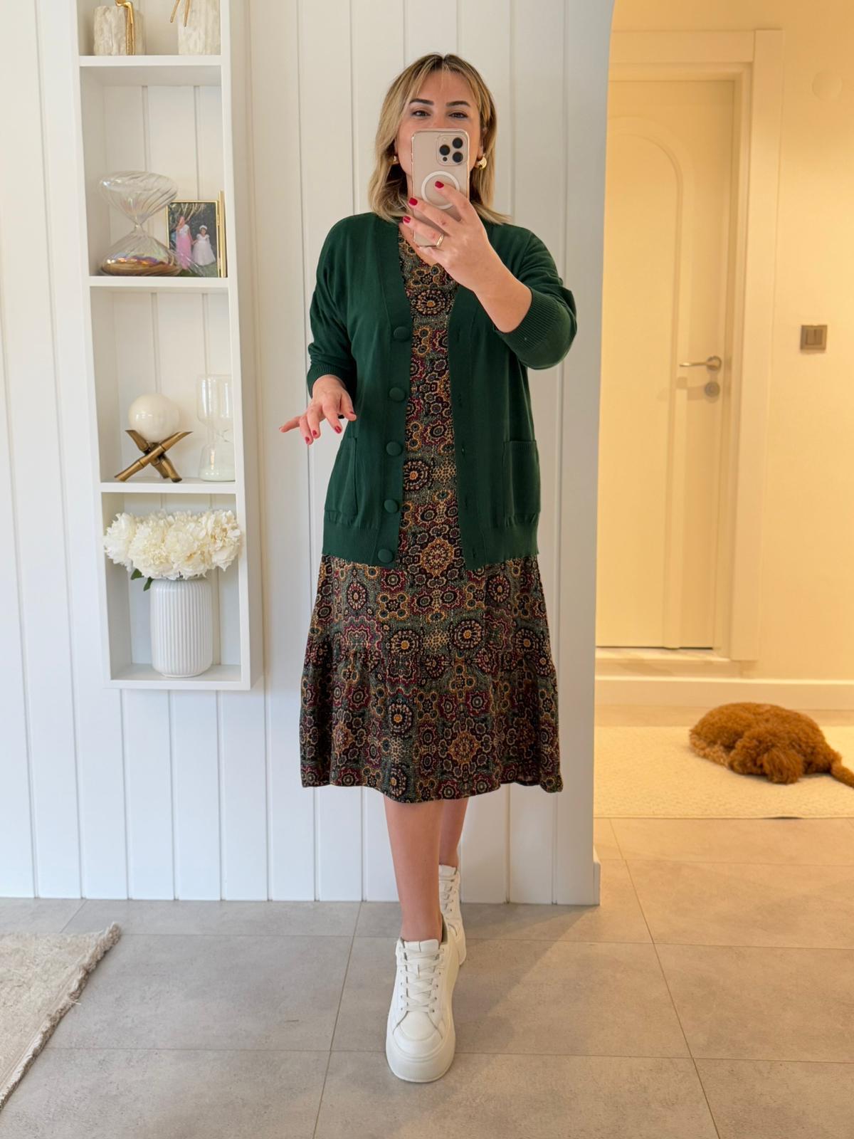 7201 Zümrüt Düğmeli Pamuk Hırka