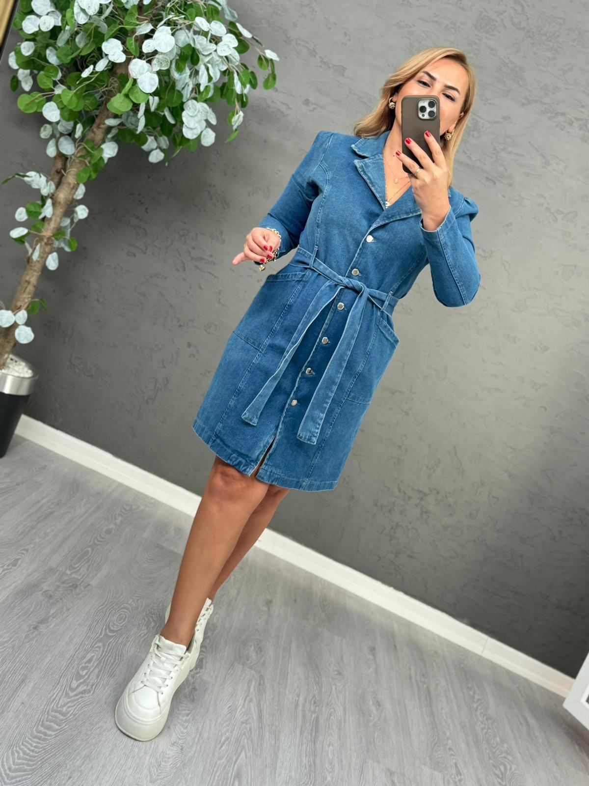 5465 Orj Marka Yakalı Jean Elbise