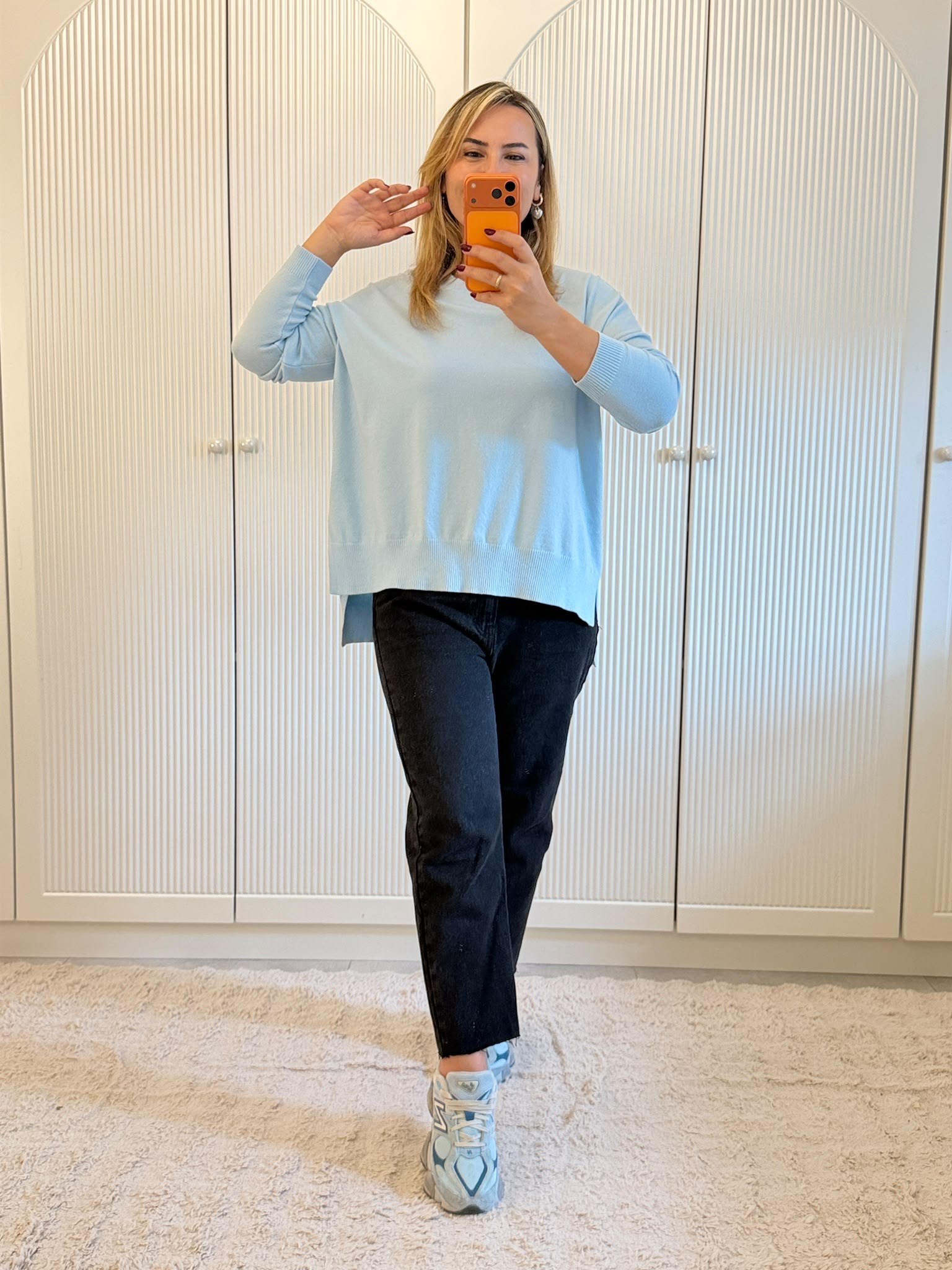 9863 Mavi Bisiklet Yaka Oversize Triko  
