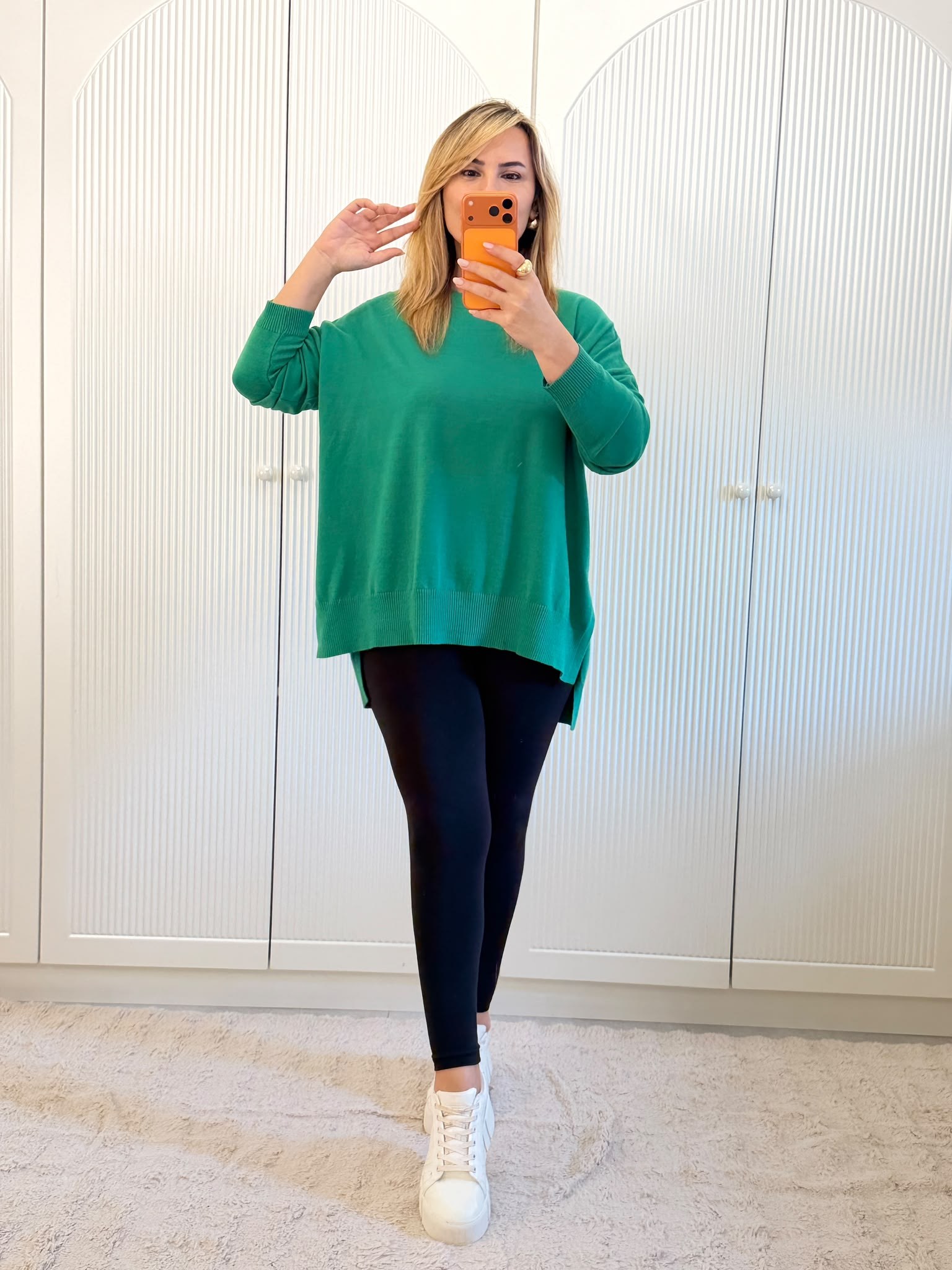 9819 Yeşil Bisiklet Yaka Oversize Triko  
