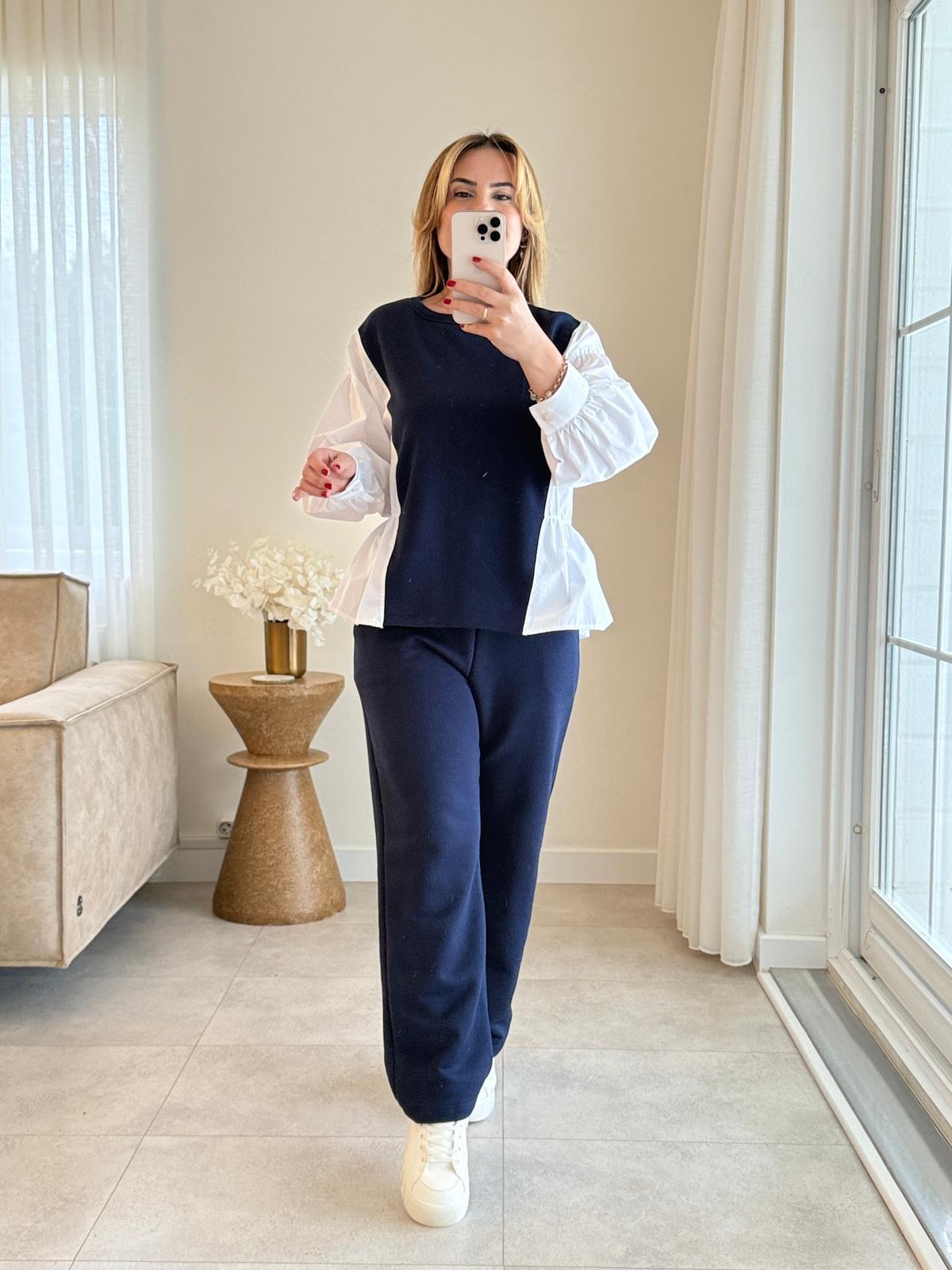 8610 Lacivert Sweat Gömlek Detaylı Takım