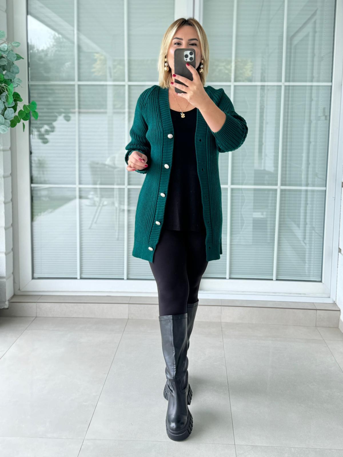 6991 Zümrüt Fitilli Triko Hırka