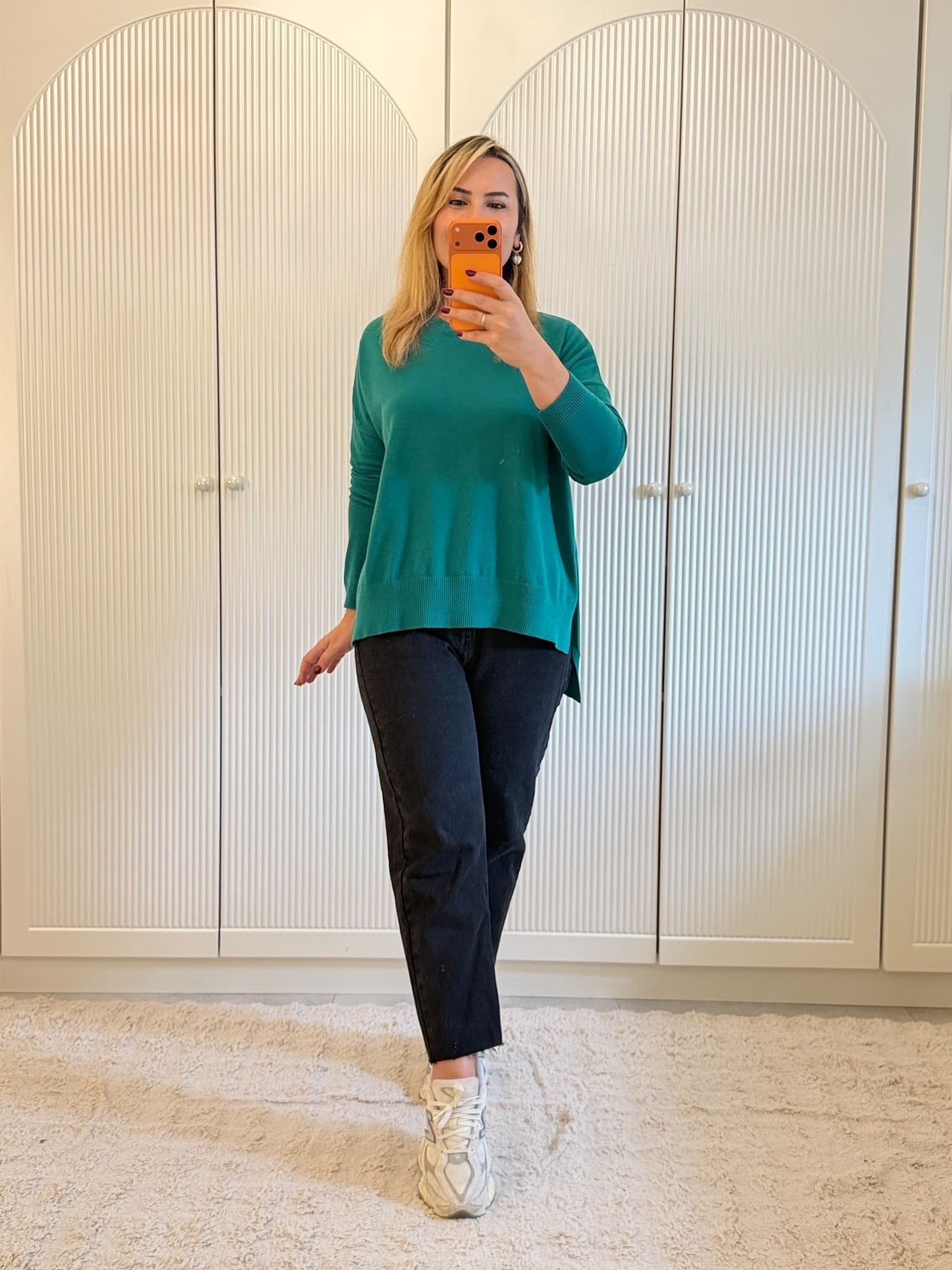 9862 Zümrüt Yeşil Bisiklet Yaka Oversize Triko  