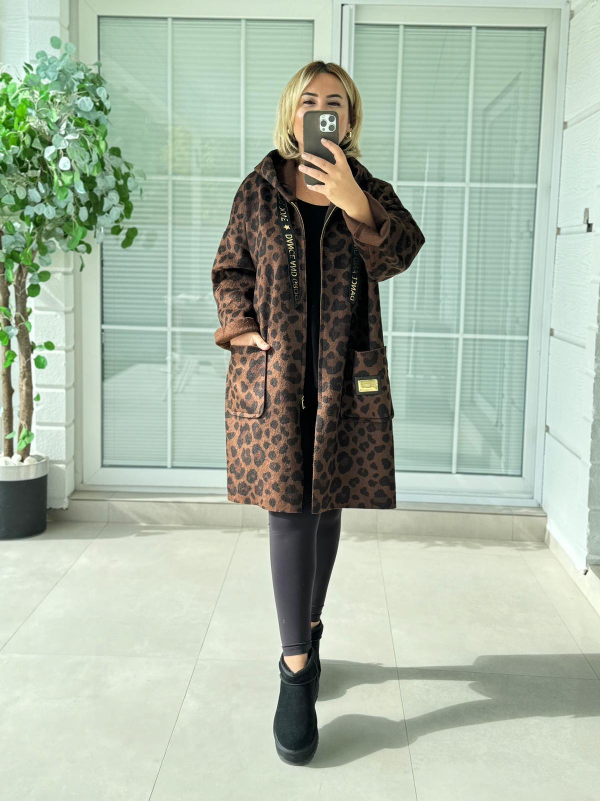 6965 Koyu Kahve Leopar Hırka