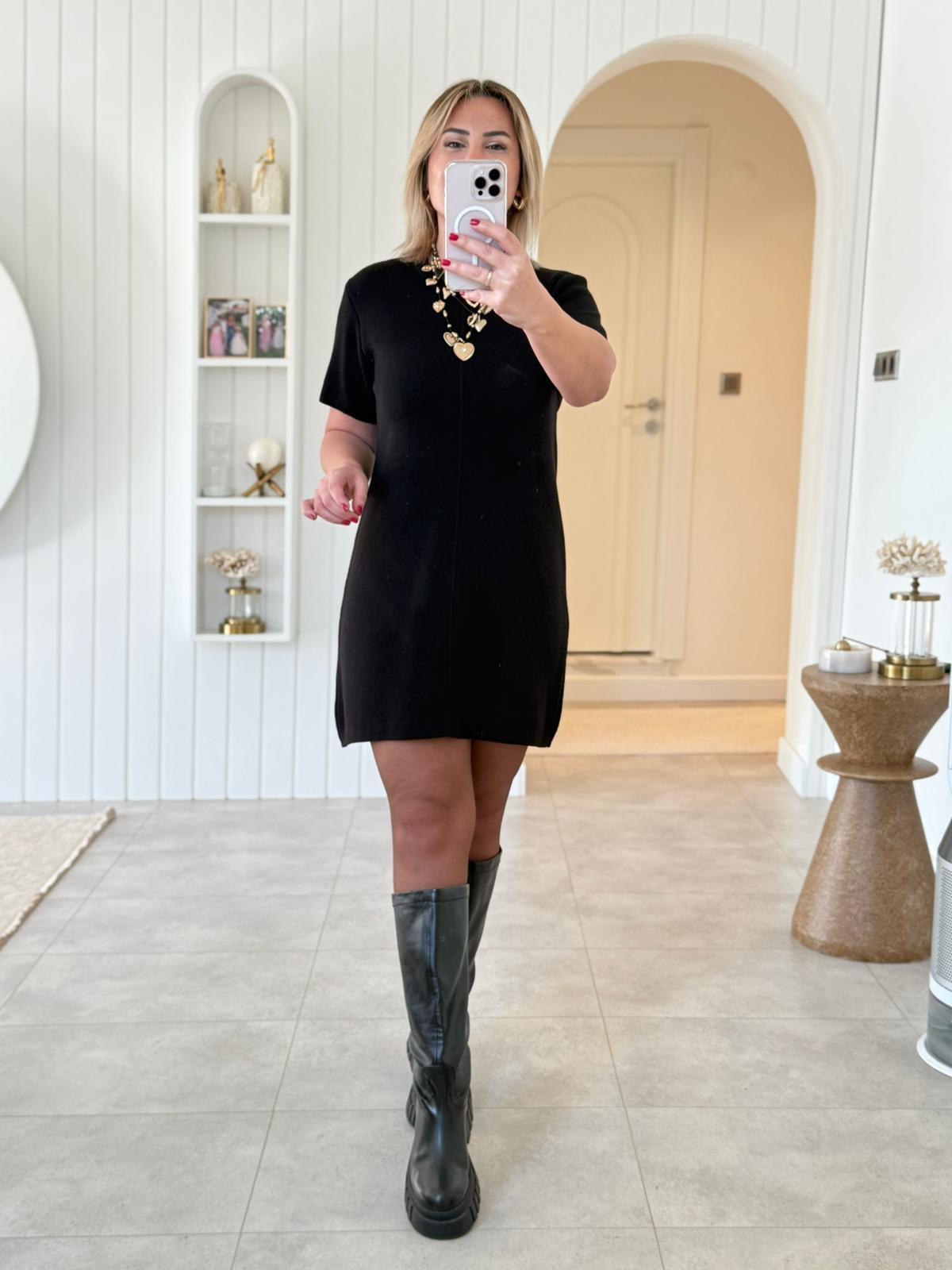 7254 Siyah Mini Triko Elbise