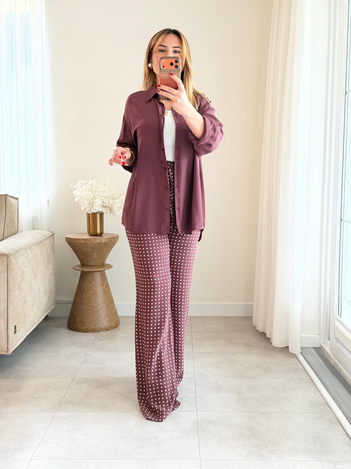 8970 Bordo Puantiye Premium İkili Takım