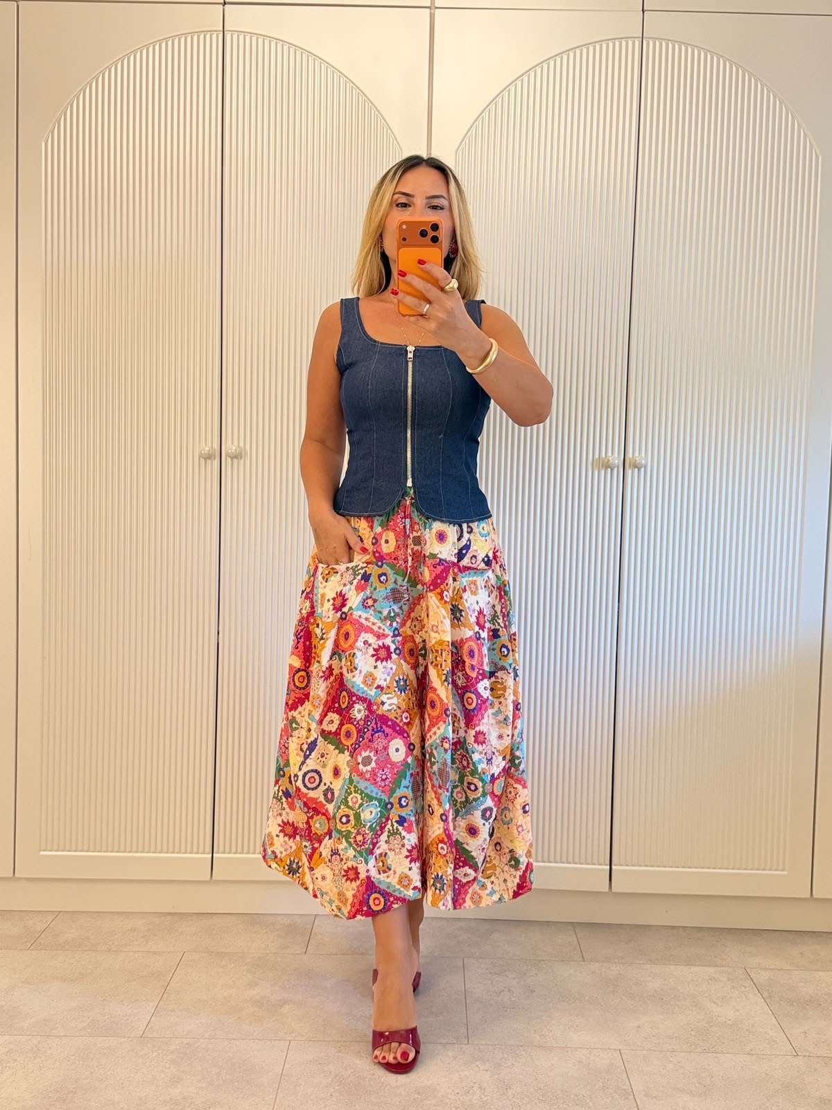 9653 Fuşya Desen Premium Pantolon Etek