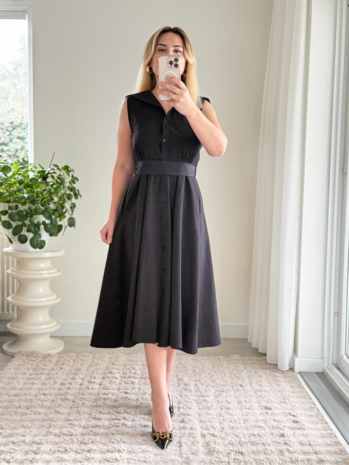 7651 Denizci Yaka Siyah Elbise