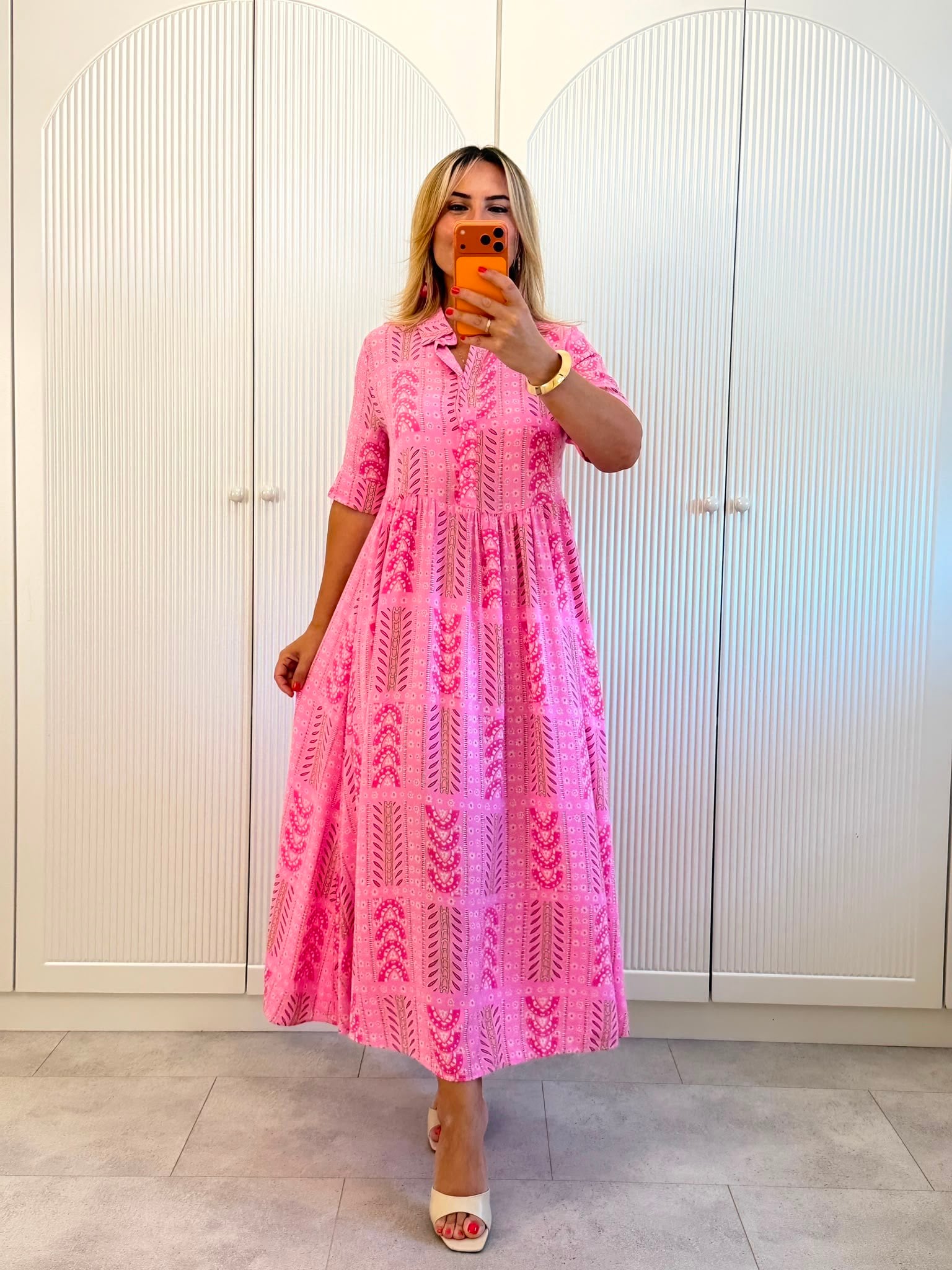 9521 Pembe Yarım Patlı Premium Elbise