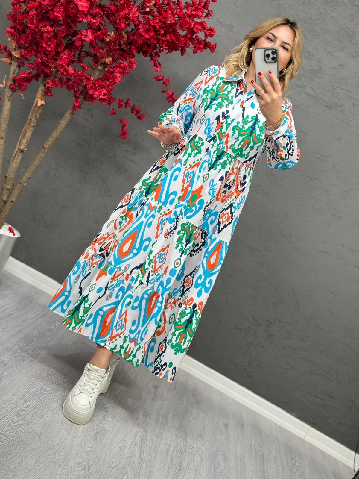 5703 Zümrüt Desenli Elbise