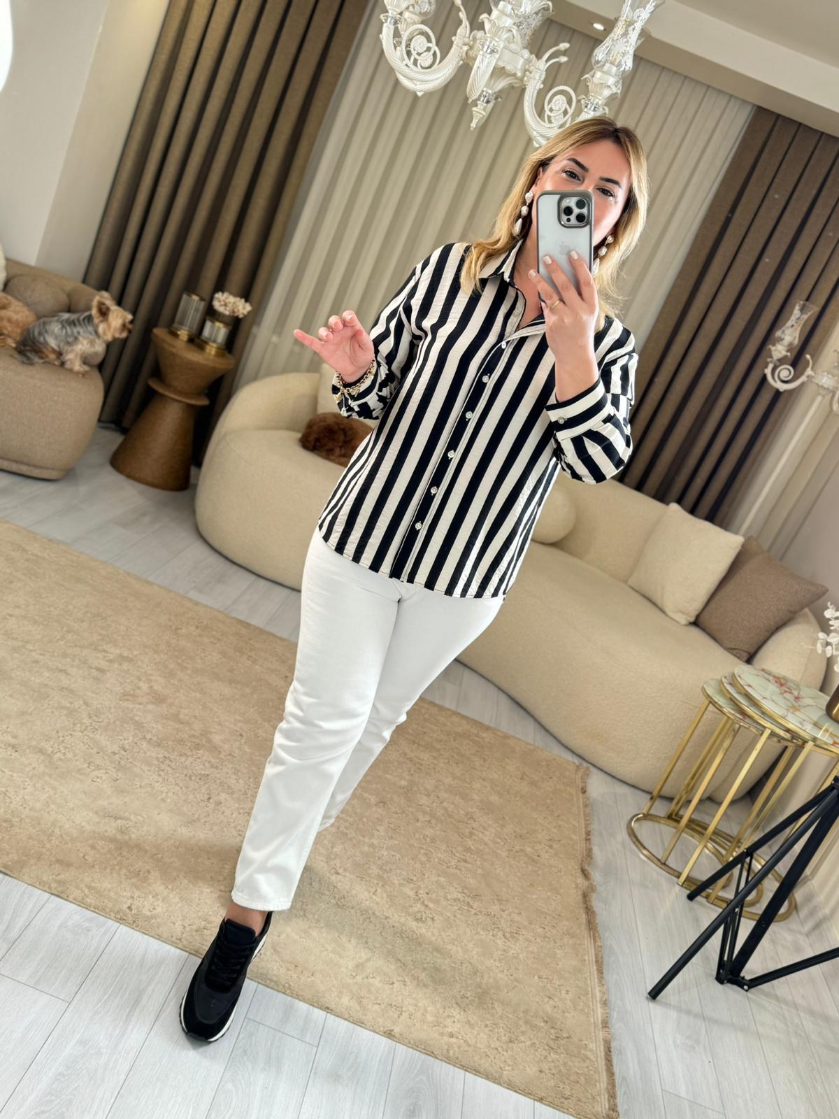 5857 Çizgili Viskon Gömlek