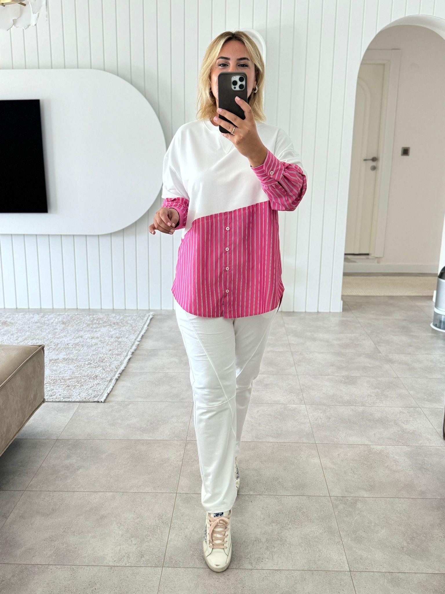 6729 Etek Ucu Gömlek Detay Pembe Sweat