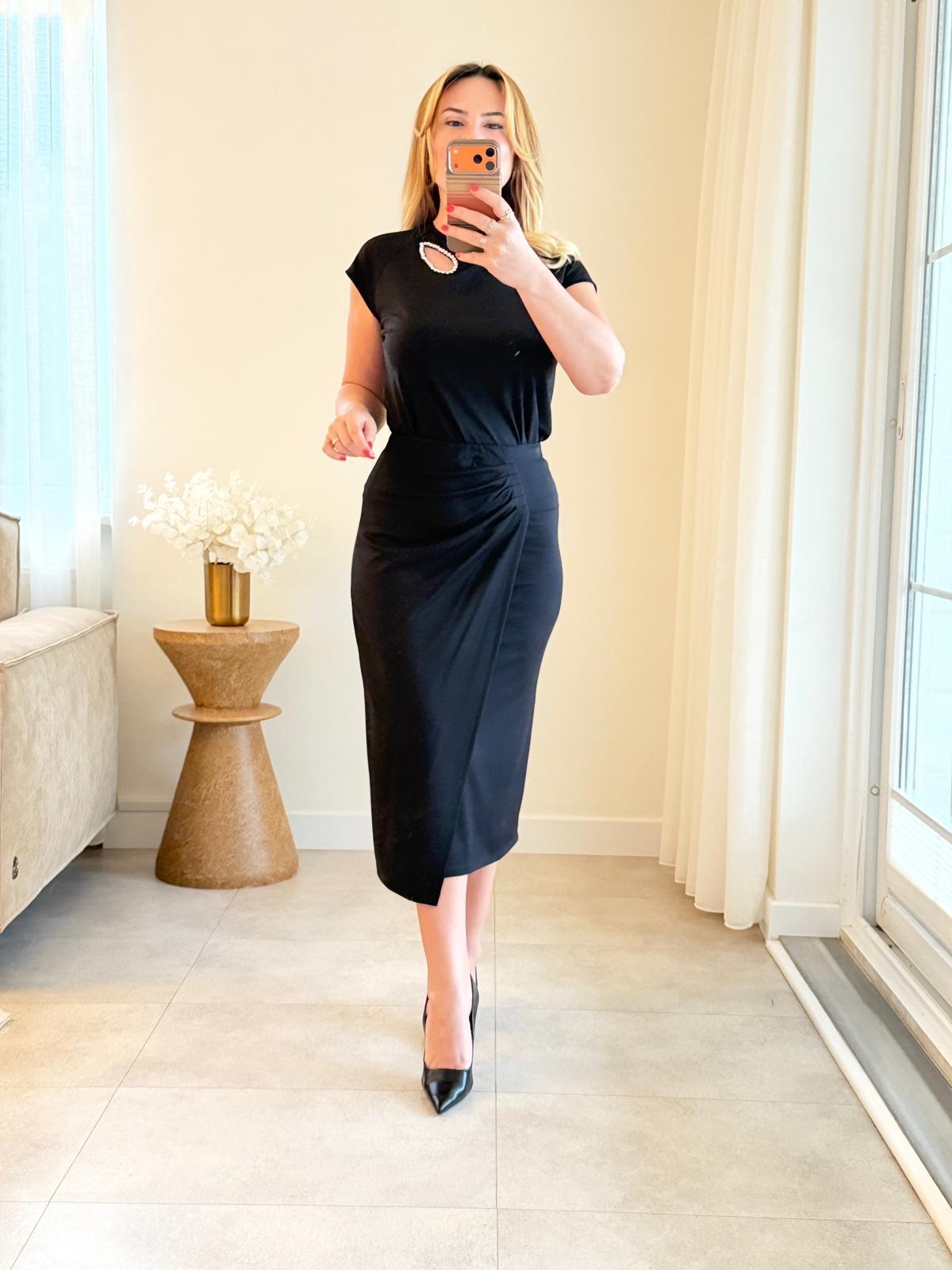 8955 Bisiklet Yaka Taş Detay Bluz