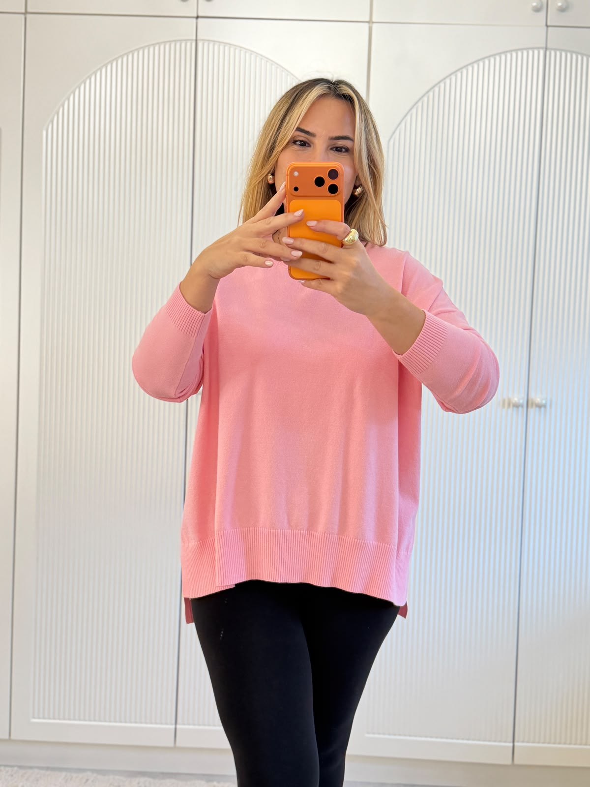 9817 Pembe Bisiklet Yaka Oversize Triko  