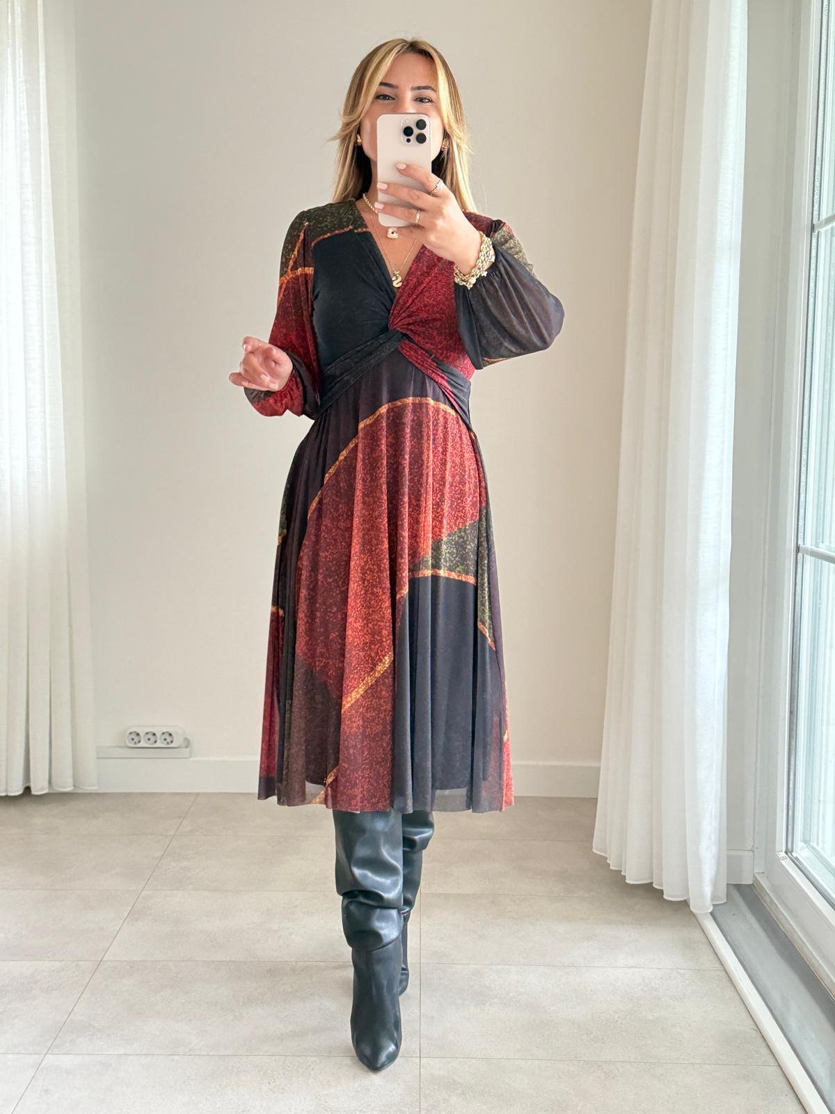 6743 Kiremit Kruvaze Düğüm Elbise