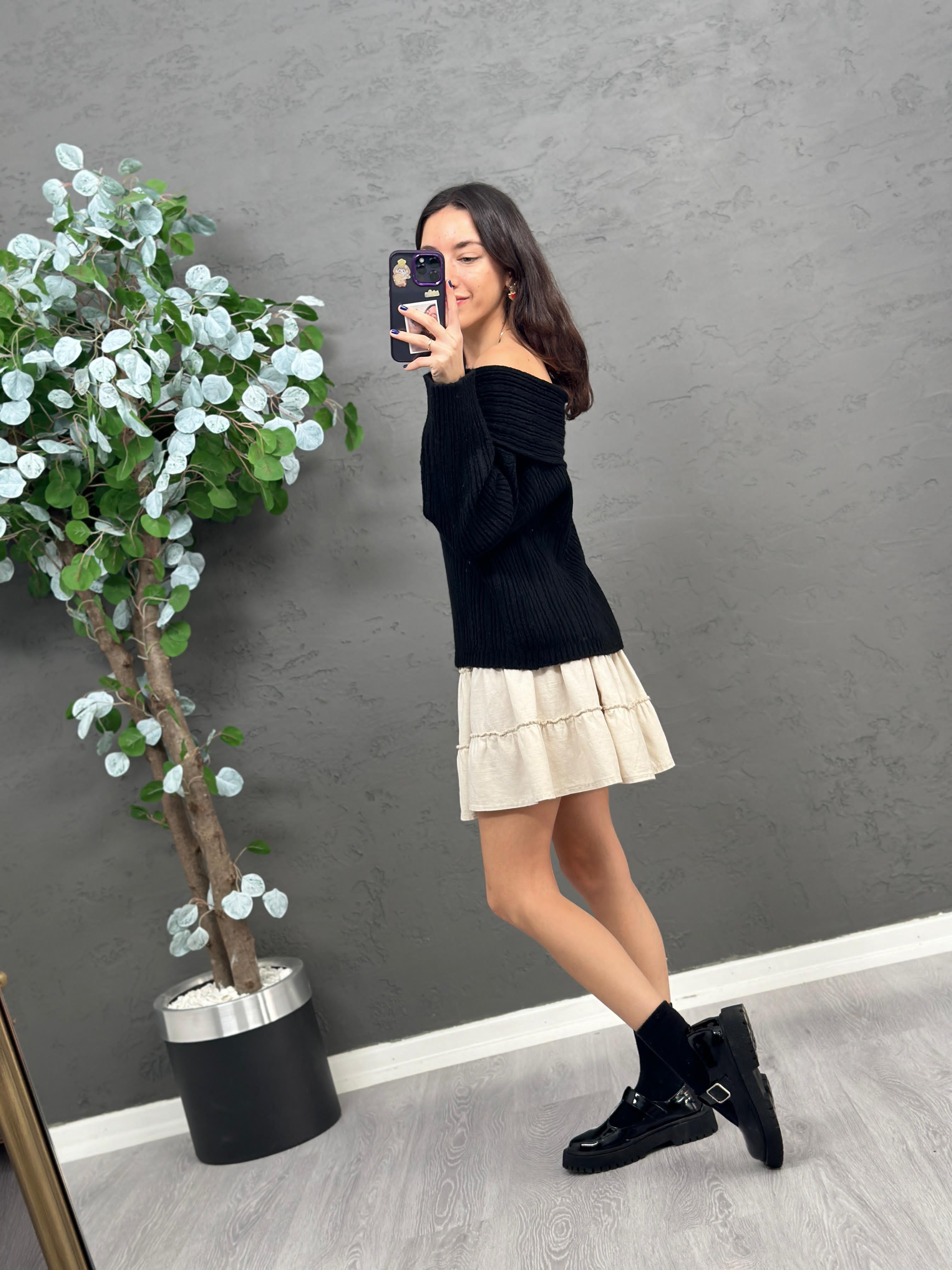 3417 Pamuk Ekru Mini Etek