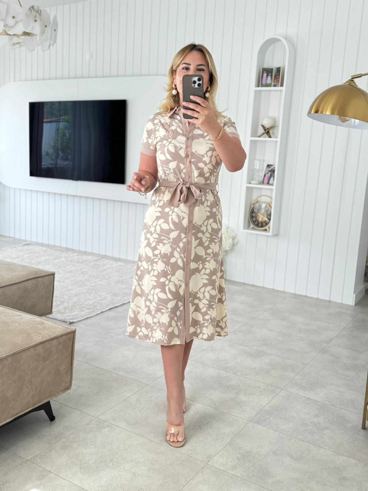 6277 Bej Gömlek Elbise