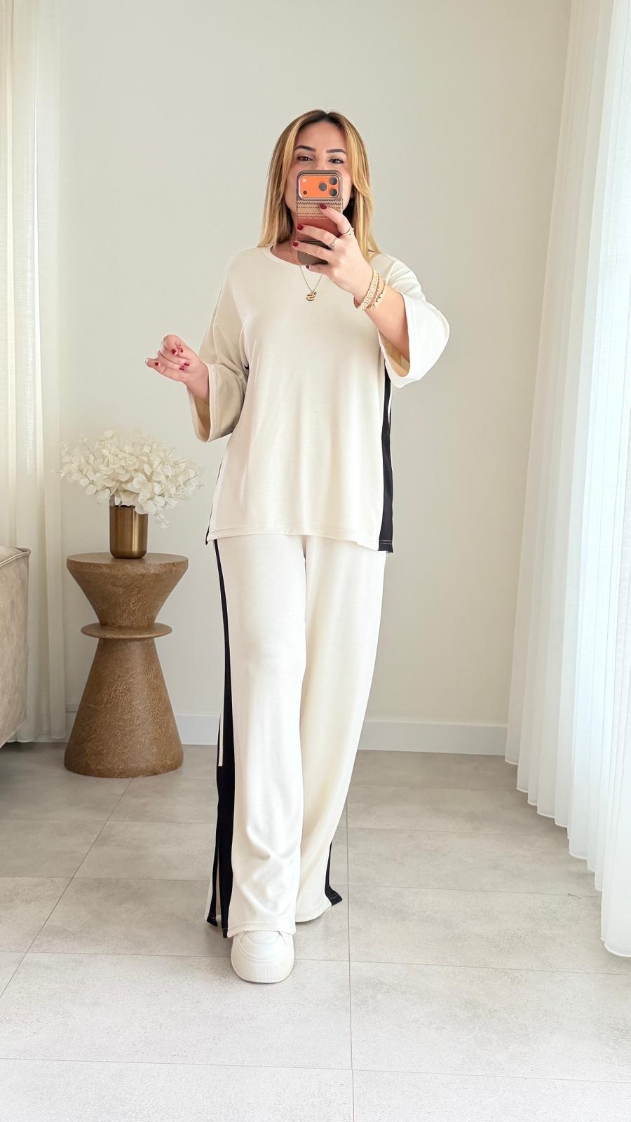 8727 Ekru Color Block Takım