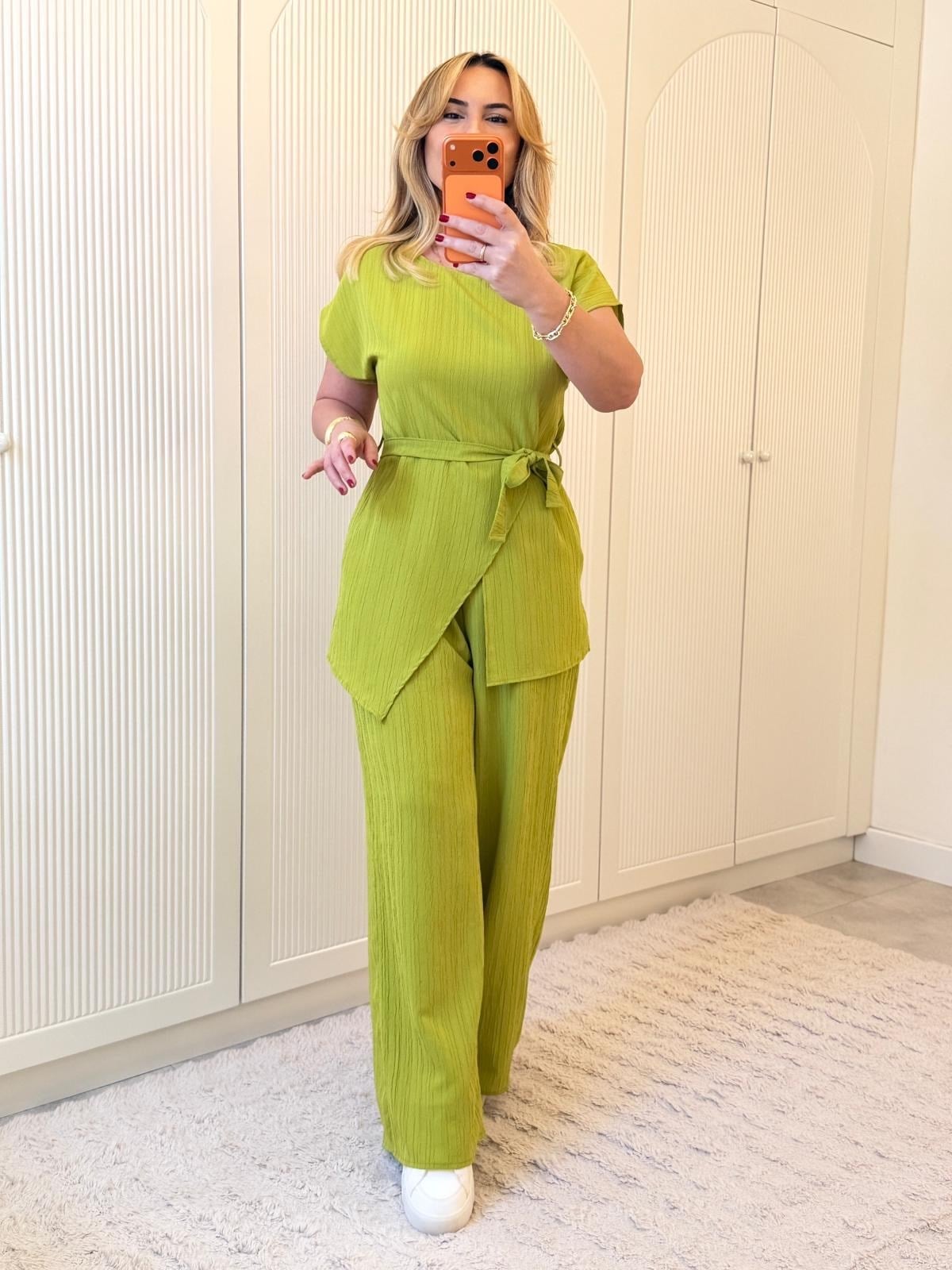 9258 Fıstık Yeşili Bisiklet Yaka İkili Takım