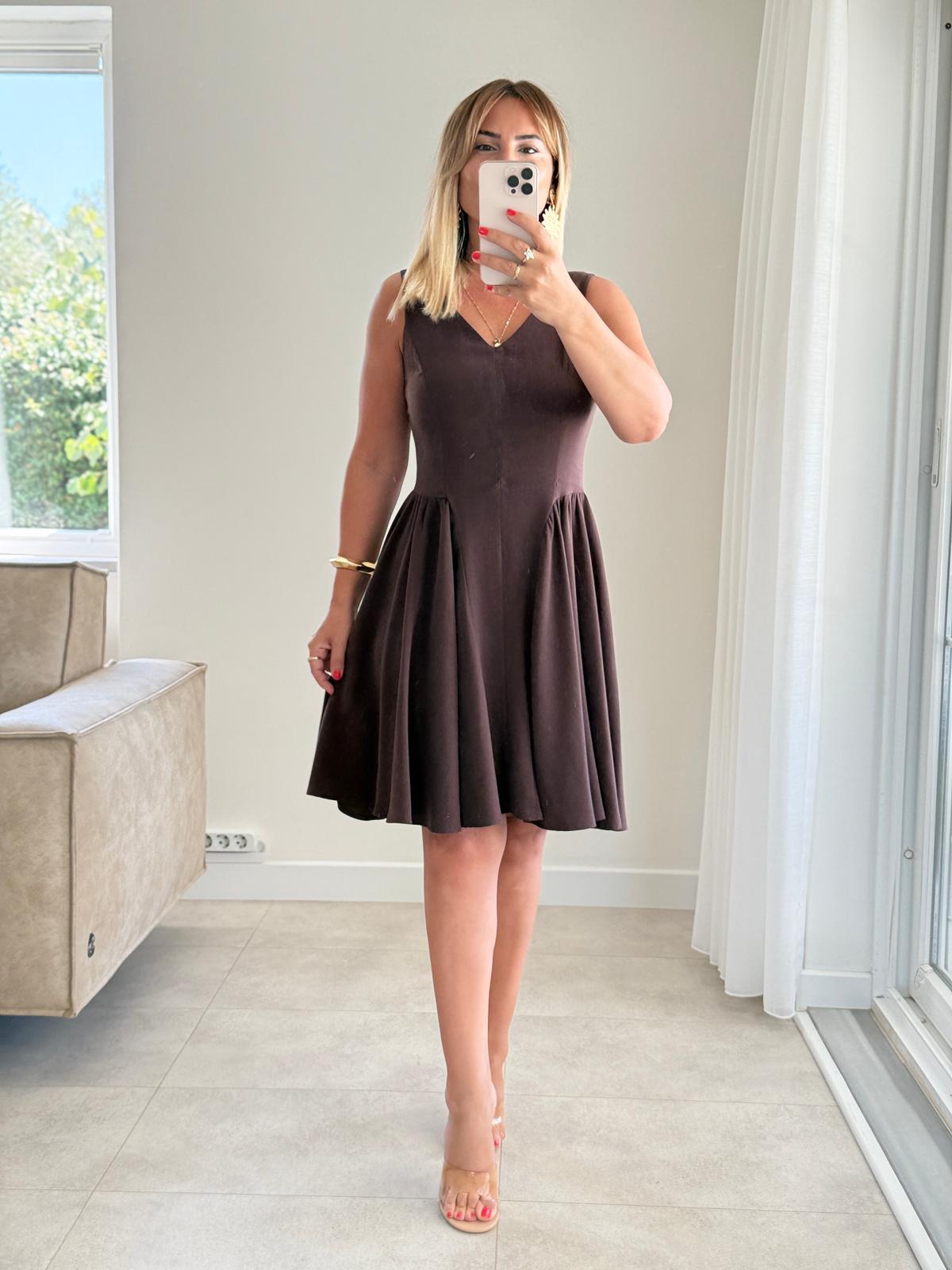 8313 Kahve Lyocell Elbise