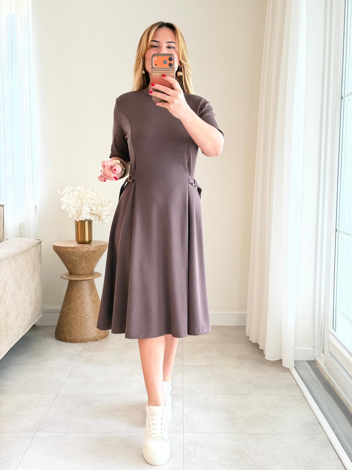 8964 Kahve Bisiklet Yaka Modal Elbise