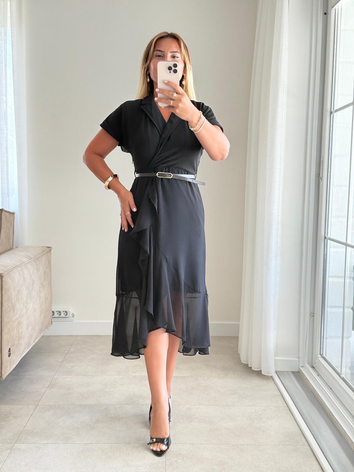 8336 Ceket Yaka Şifon Elbise