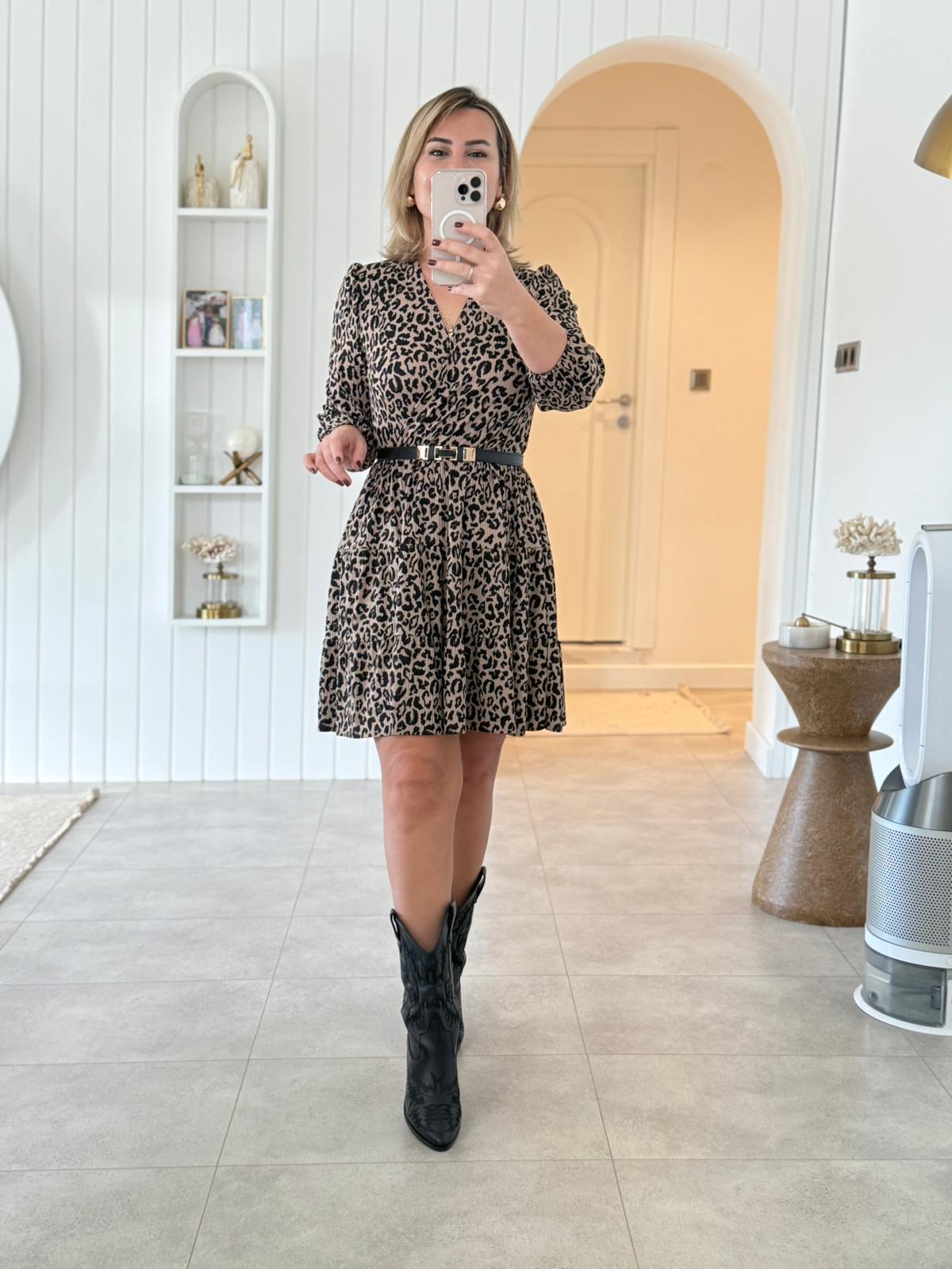 7272 Kruvaze Leopar Elbise