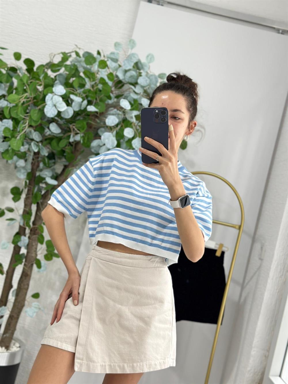 ÇİZGİLİ MAVİ CROP