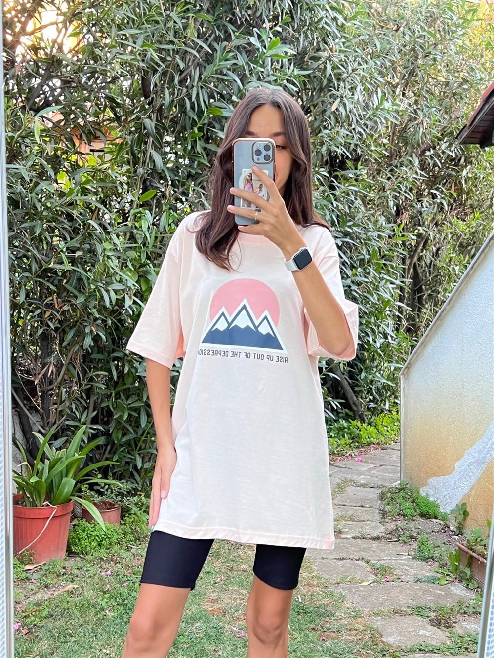 DAĞ BASKILI PEMBE T-SHIRT