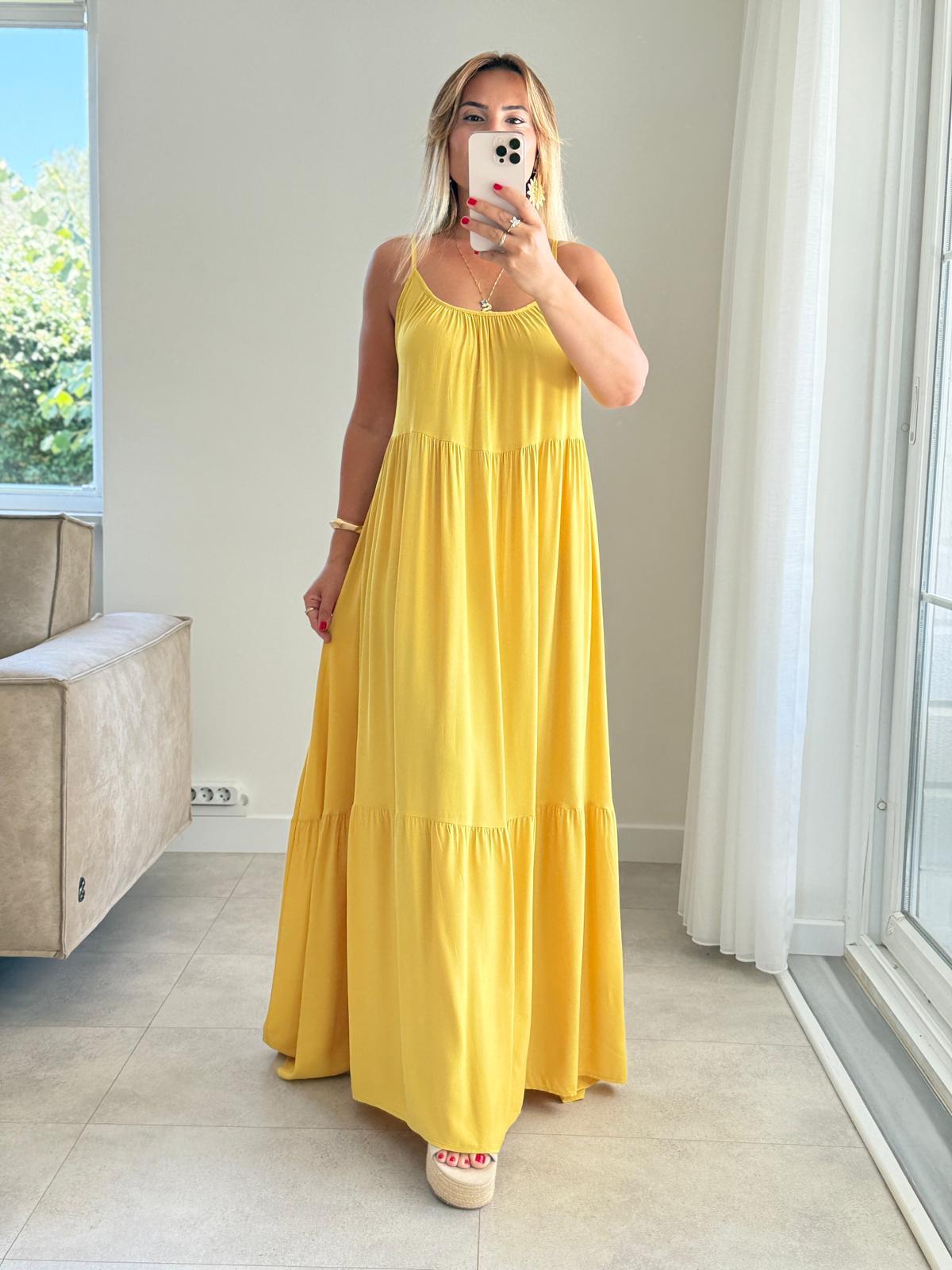 8323 Olive Askılı Maxi Elbise