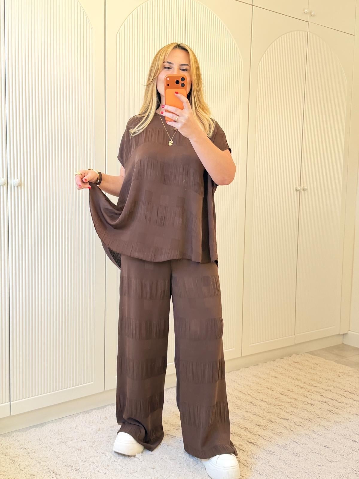 9178 Kahve Premium Pantolon Bluz Takım