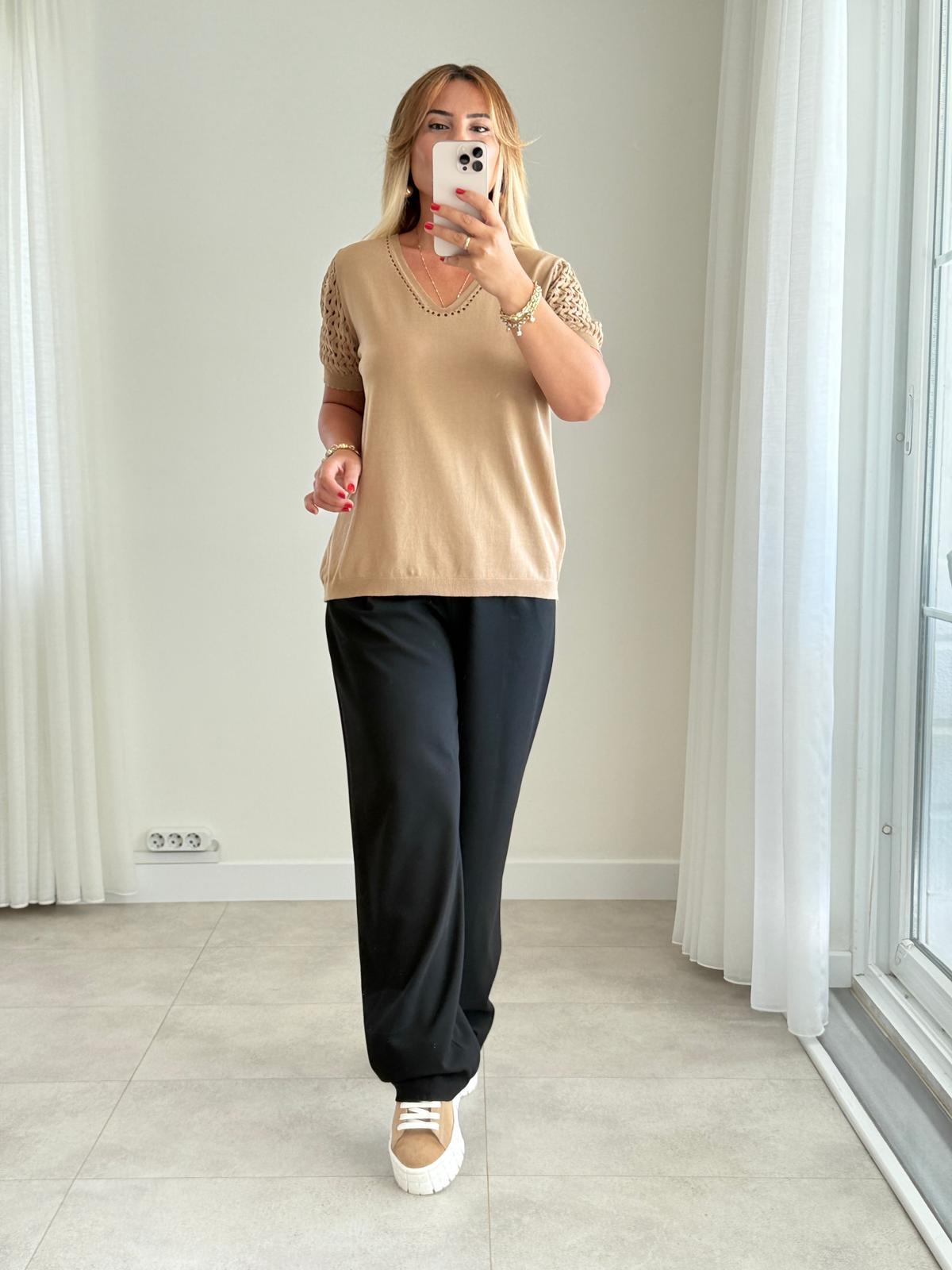 8479 Camel Kol Detay Triko