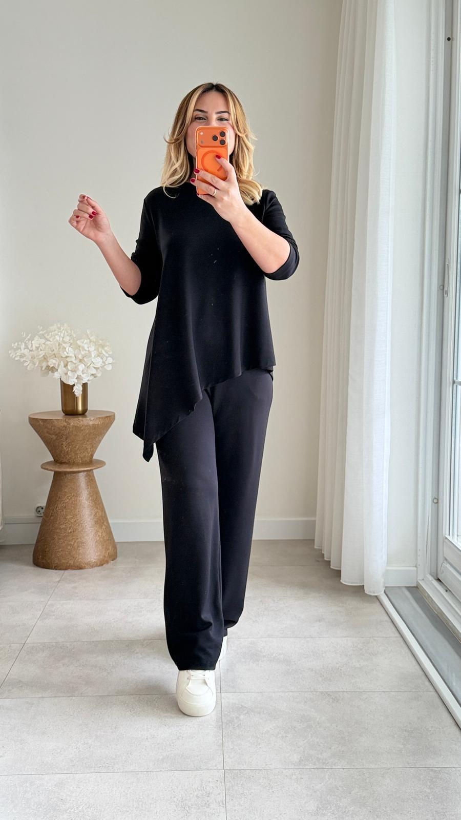 8909 Siyah Asimetrik Kesim İkili Takım