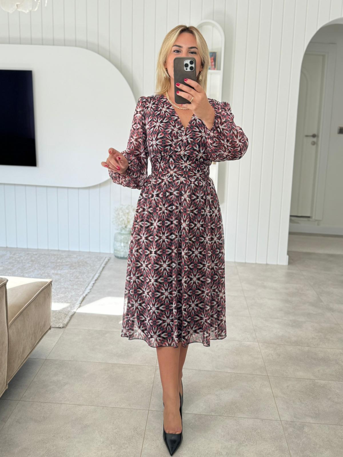 6763 Kırmızı Bel Drape Elbise