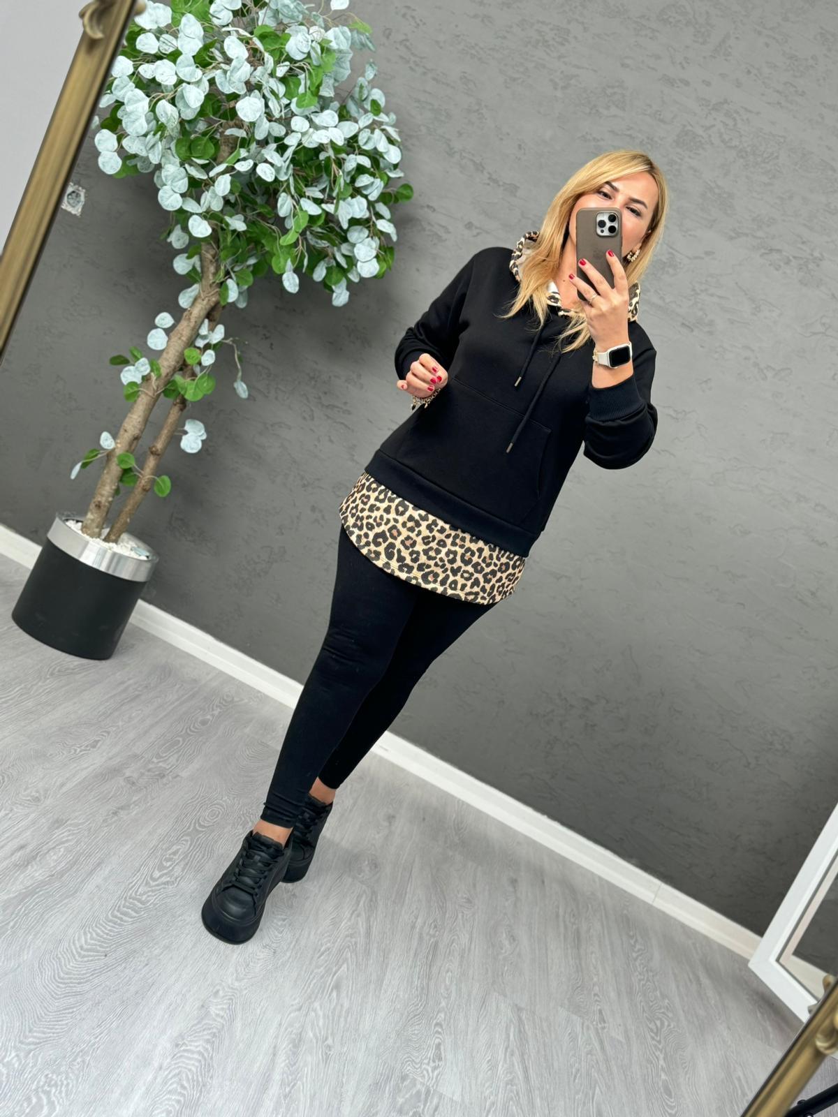 ETEK UCU LEOPAR KAPİŞONLU SWEAT