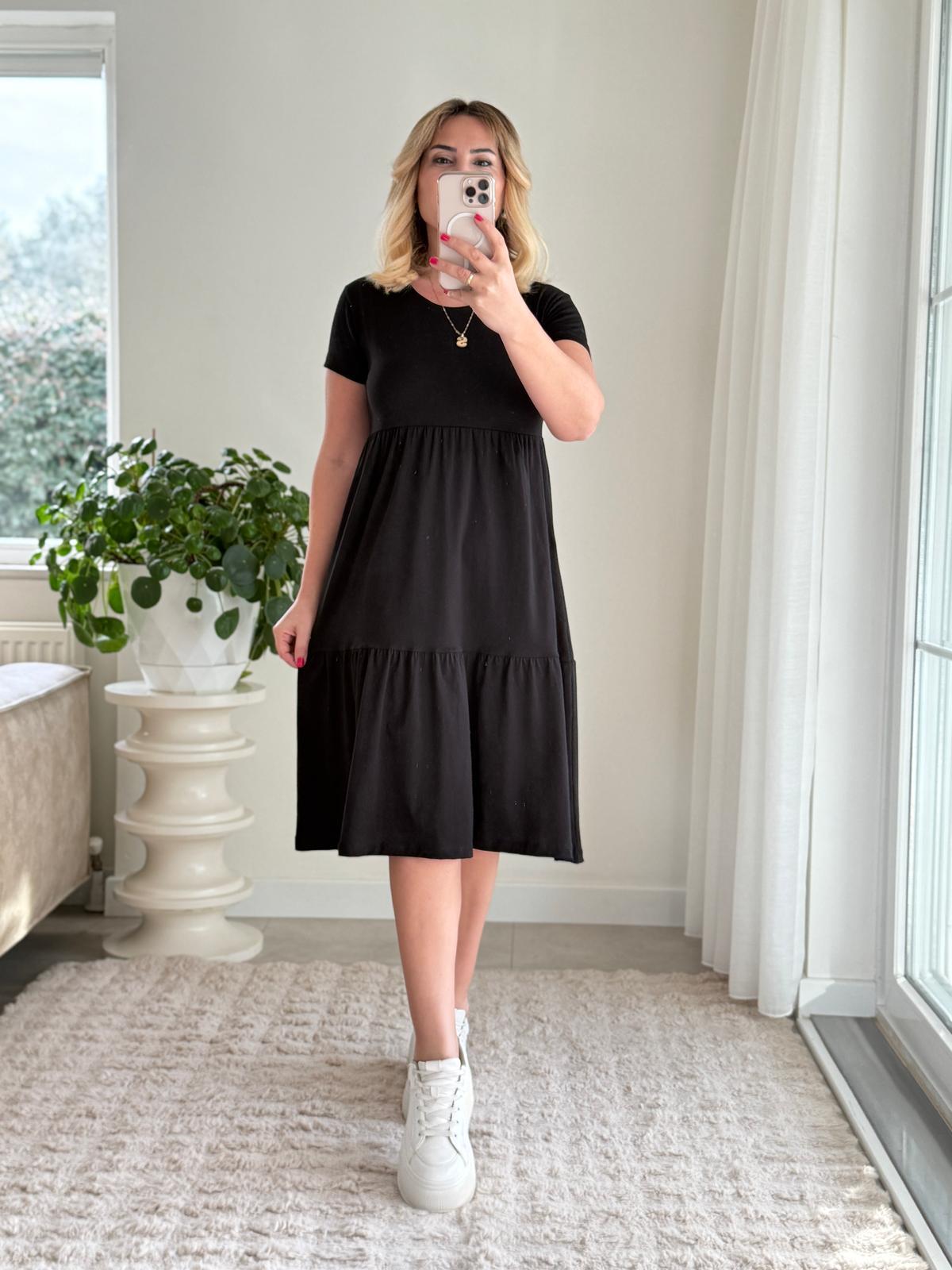 7574 Siyah Bisiklet Yaka Basic Elbise