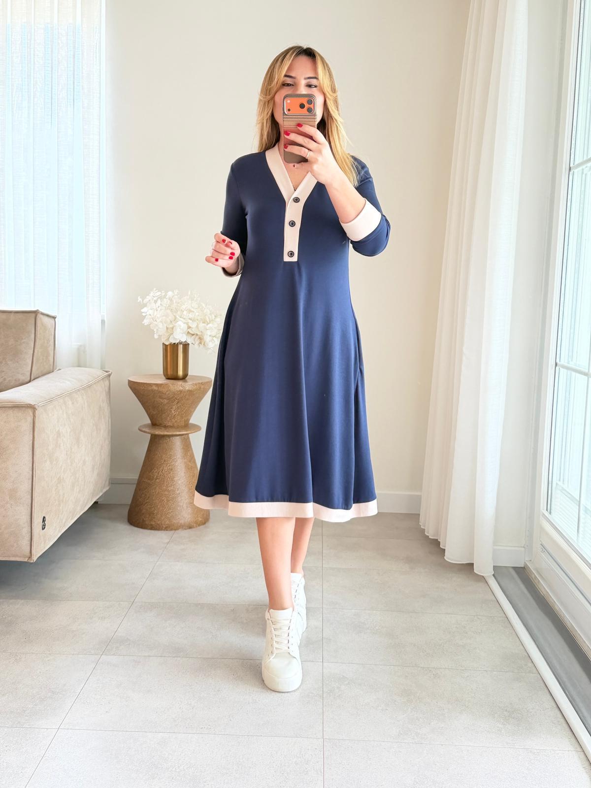 8958 Lacivert Modal Elbise