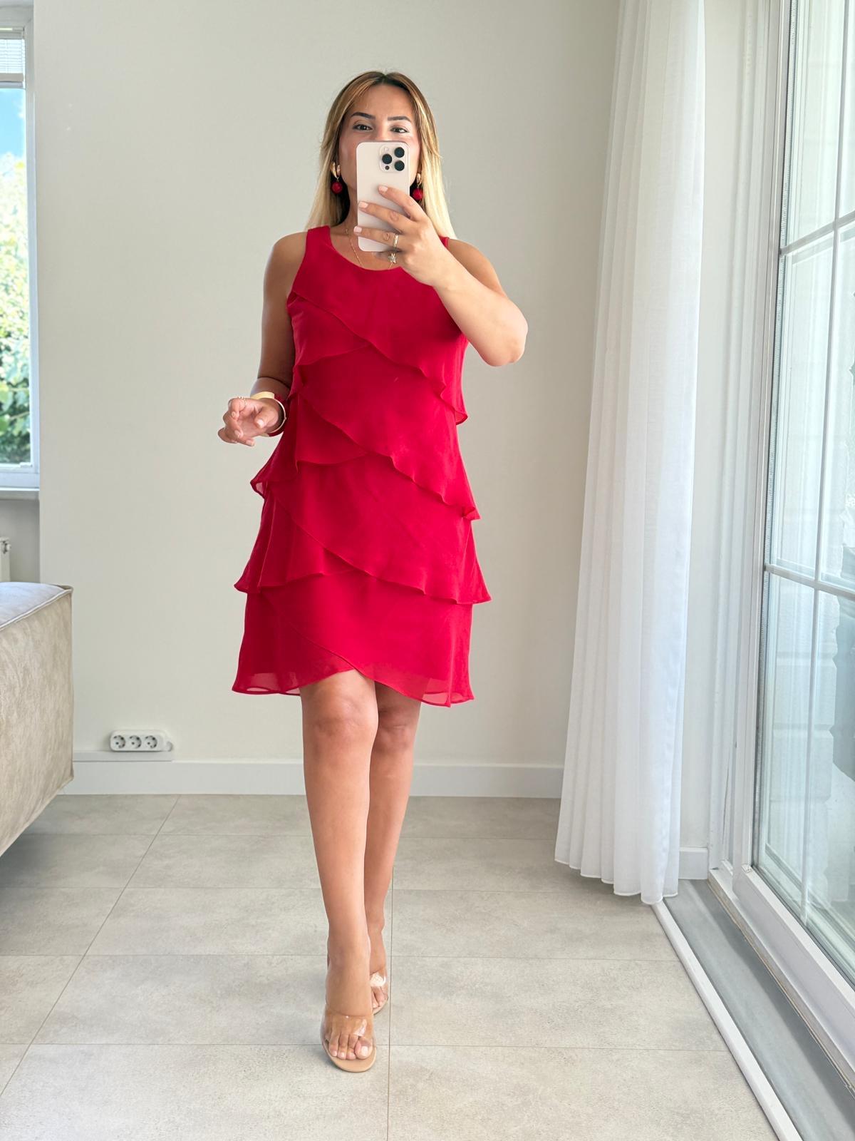 8397 Kırmızı Çapraz Volanlı Elbise