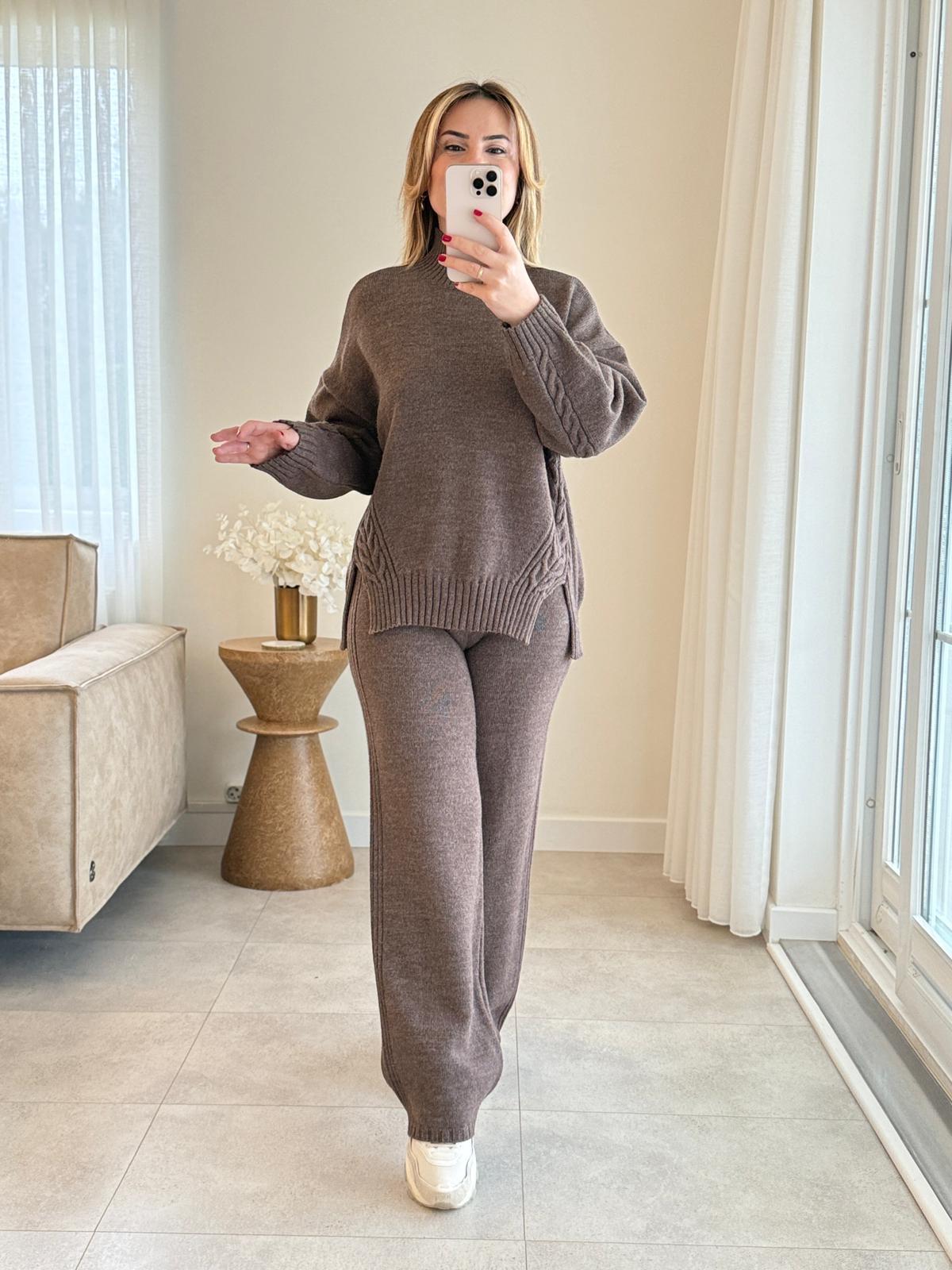 8871 Kahve Saç Örgülü Takım