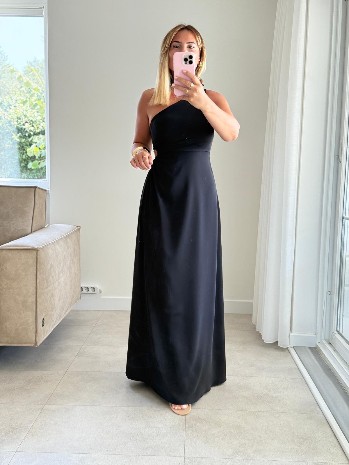 8288 Siyah Yan Pencere Detaylı Elbise
