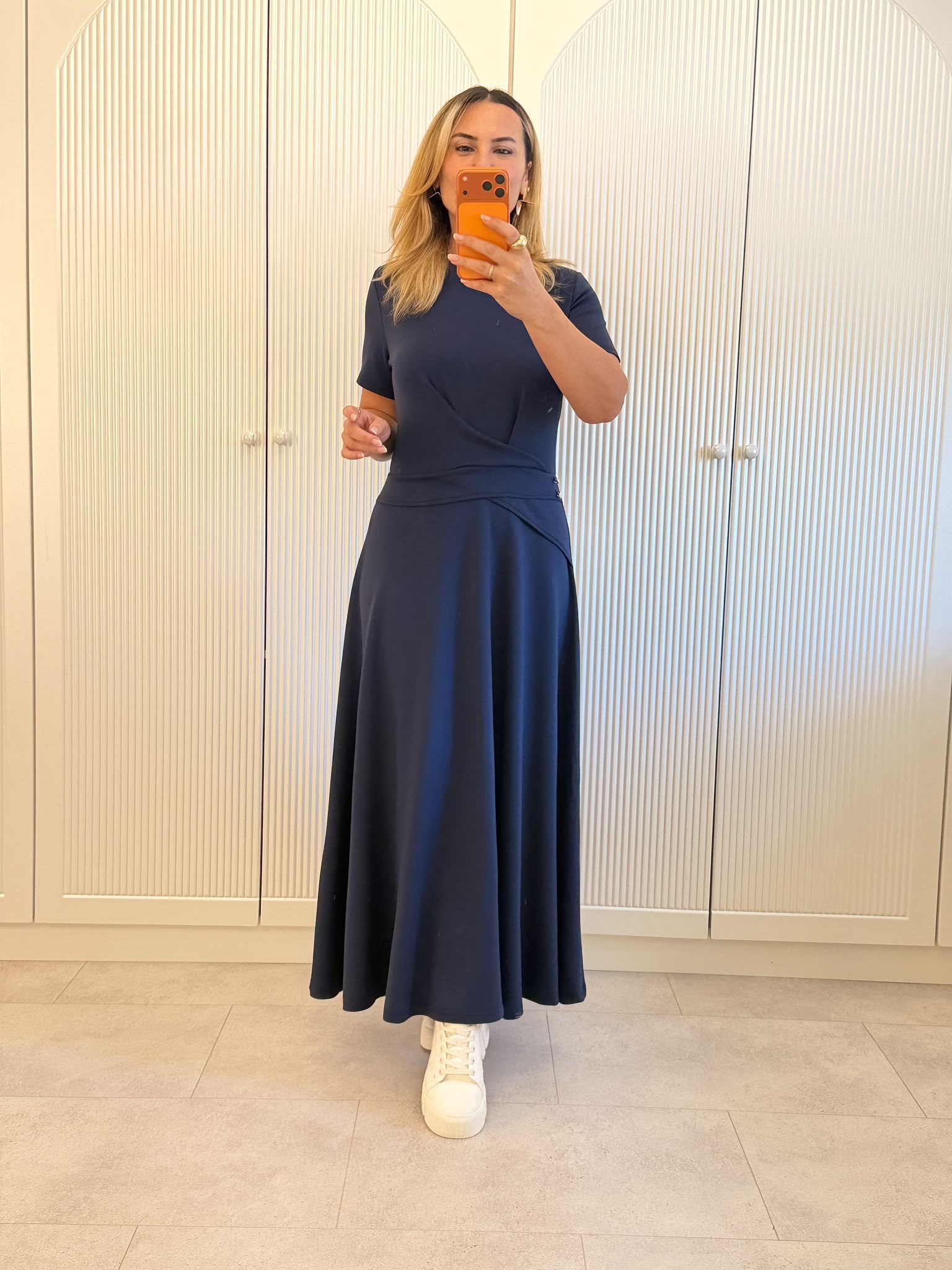 9728 Lacivert Bel Detay Midi Elbise