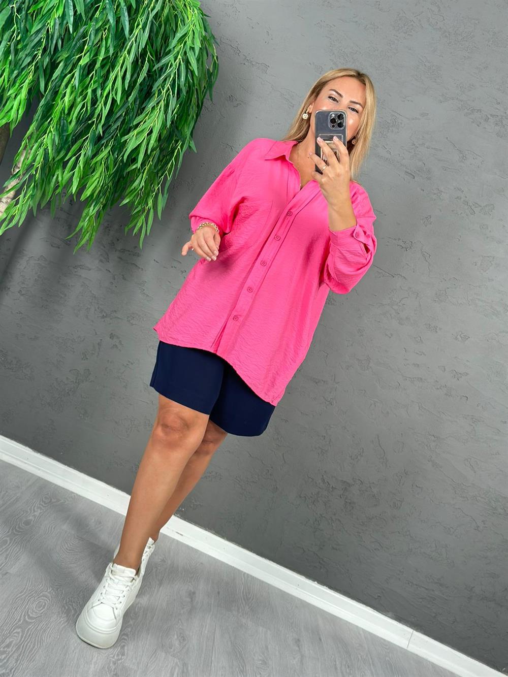 PEMBE OVERSİZE MODAL GÖMLEK