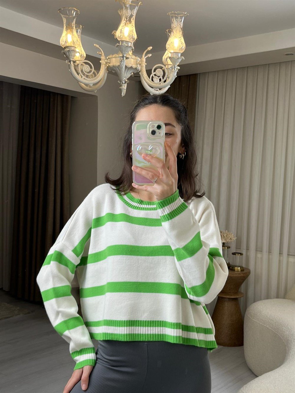 YEŞİL ÇİZGİLİ KAZAK