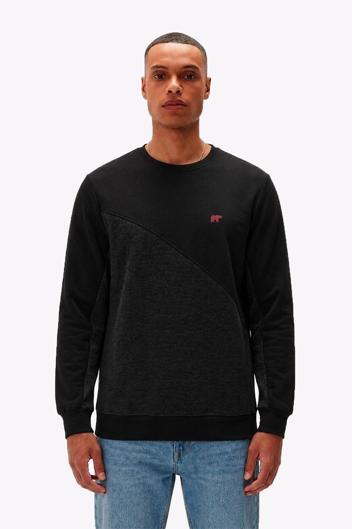 Tune Siyah Ters Şerit Detay Erkek Sweatshirt