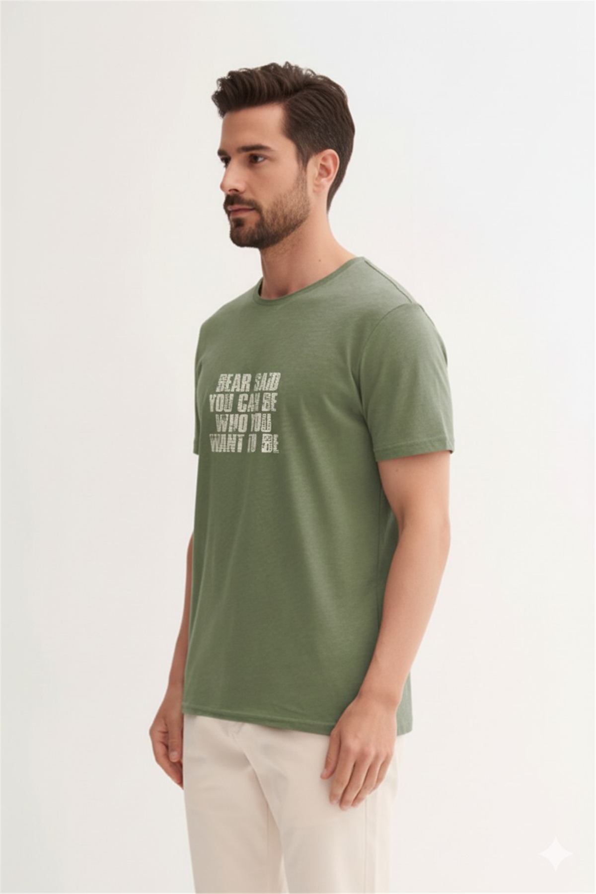 BEAR SAID T-SHIRT PRINTED T-SHIRT SOLUK YEŞİL  MAN T-SHIRT BEAR SAID T-SHIRTBEAR SAID T-SHIRT