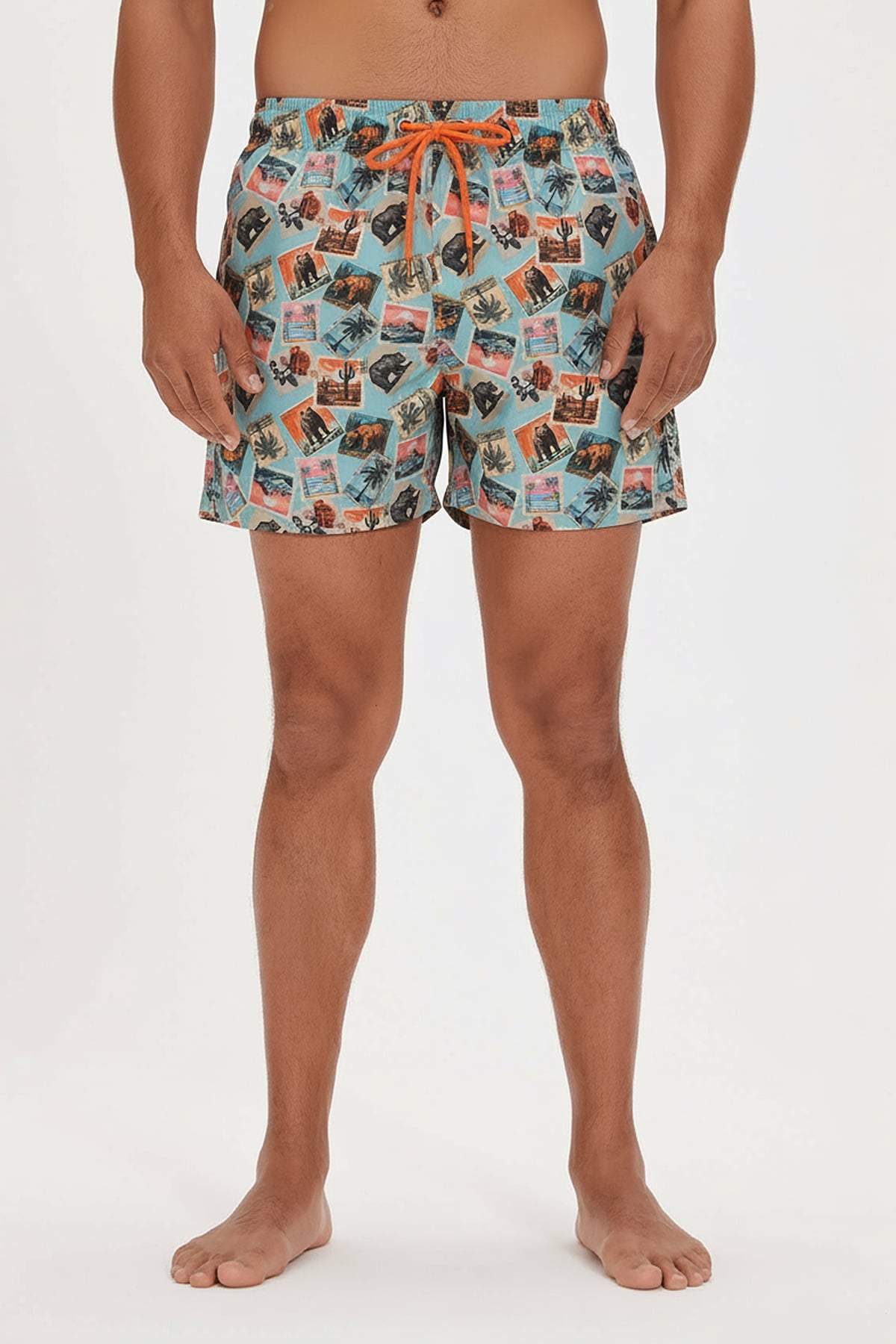 Postage Stamps Pastel Yeşili Erkek Deniz Şortu